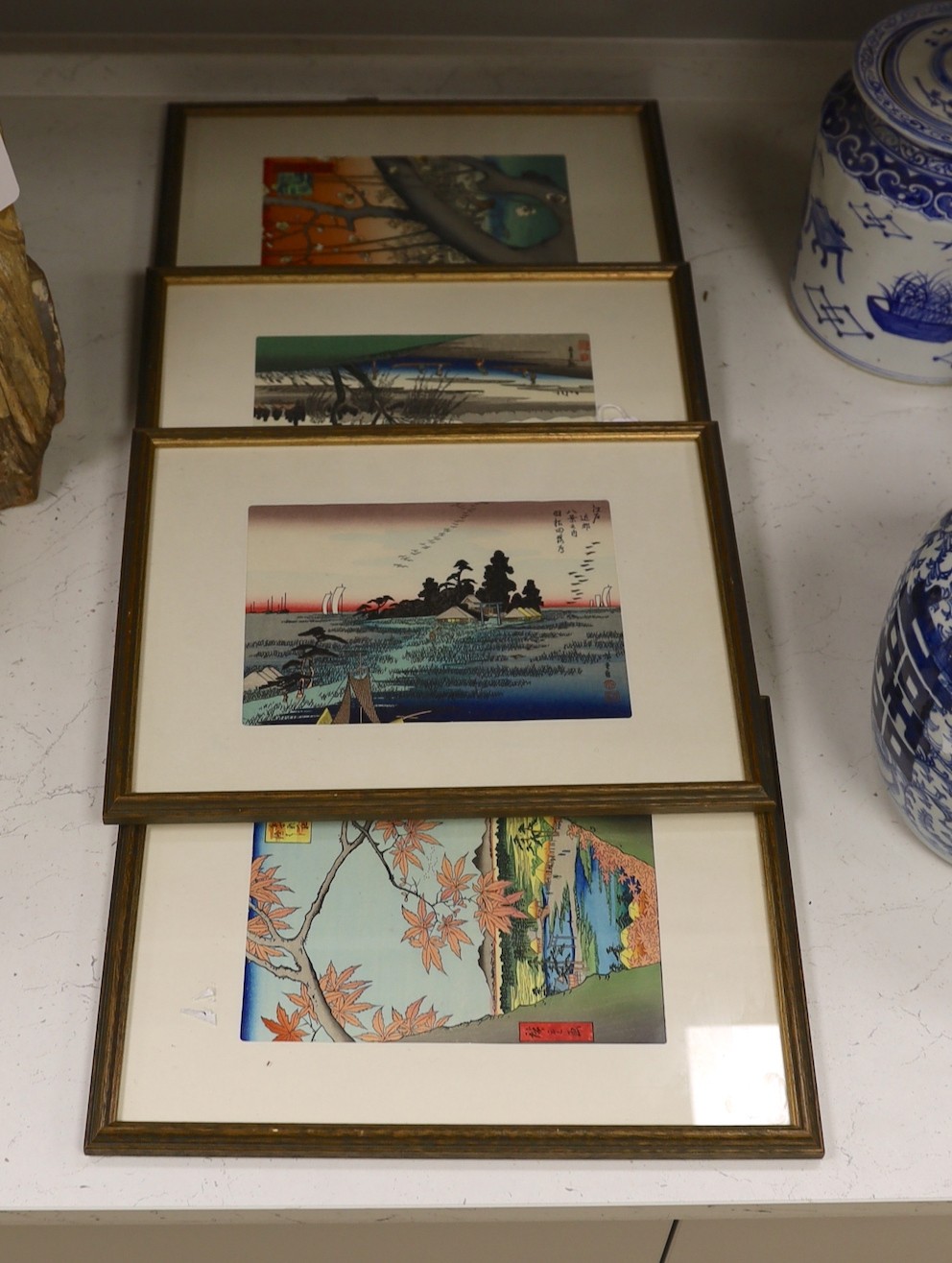 Hiroshige Ando (1797-1858), four woodblock prints from the Views of Edo, largest overall 26 x 35cm